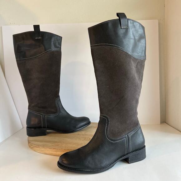 Seychelles Black & Gray Genuine Leather Suede Zip Up Riding Boots Size 9 - Picture 3 of 16